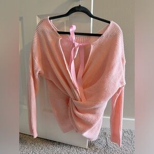 Shein pink twist back bow tie sweater small